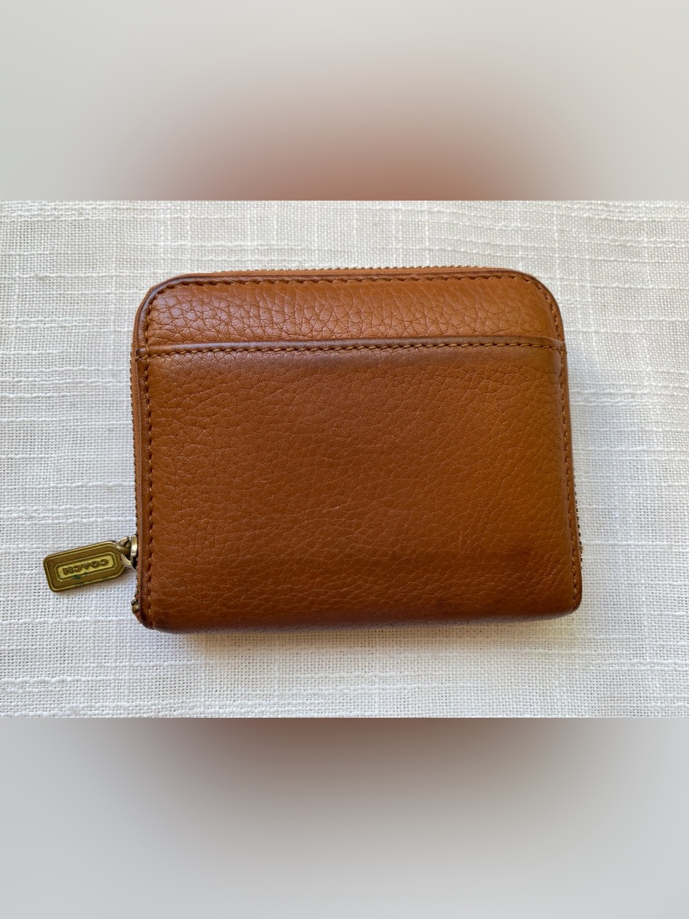 Authentic Coach Small  Zipper Card Case Wallet in Tan Brown Leather y2k